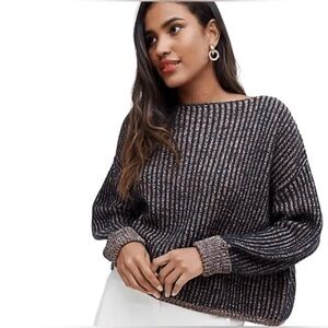 French Connection Millie Mozart Knit Dark Blue Casual Long Sleeve Sweater Top